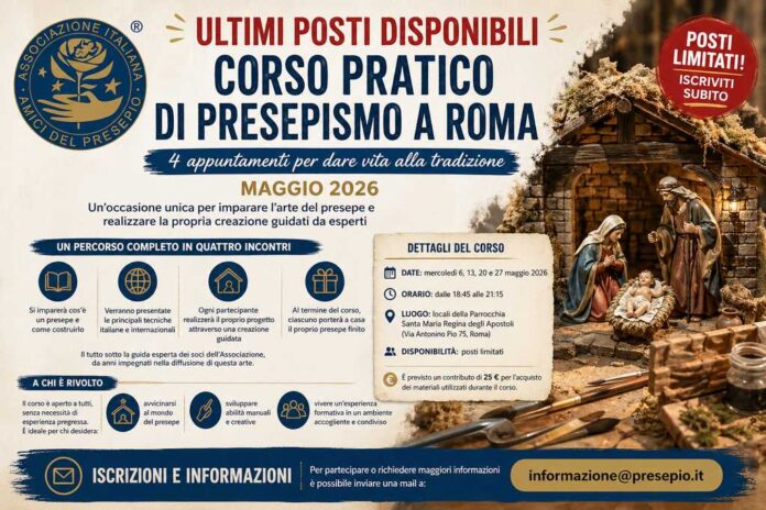 Ultimi posti disponibile per corso presepi Roma maggio 2026 con logo AIAP Ultimi posti disponibile per corso presepi Roma maggio 2026 con logo AIAP